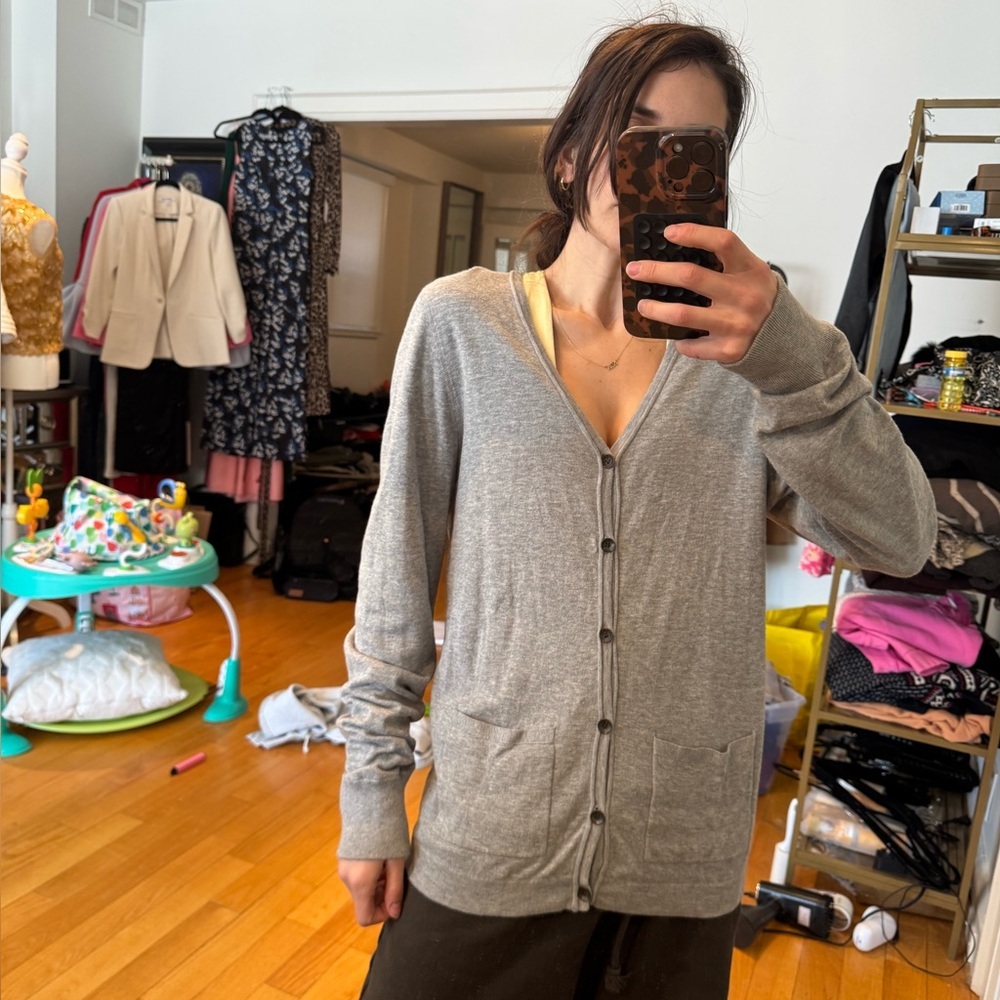 Rag & Bone Grey Cotton Button Front Cardigan Striped Lining